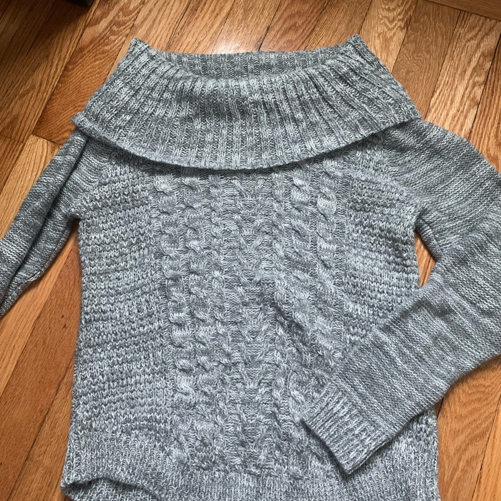 It's Our Time Gray Off-the-Shoulder Sweater